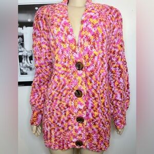 Forever 21 Pink Multi Knit Oversized Cardigan Size Small